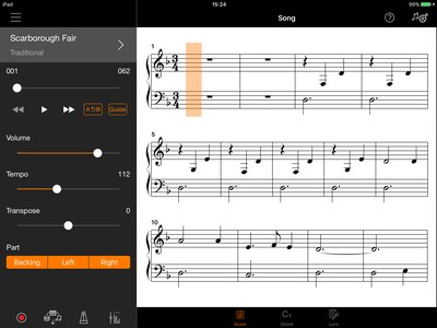 Utilizzando la funzione "Audio to Score" potrai suonare fin da subito i tuoi brani preferiti