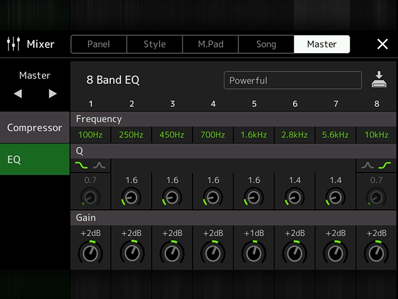 Schermata Master EQ della Yamaha Workstation Arranger PSR-SX920/720+