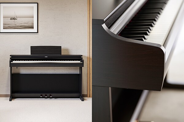 Un pianoforte ARIUS che si integra bene nei soggiorni e le curve dei dettagli del design