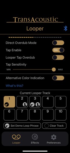 Menu looper – Impostazioni looper