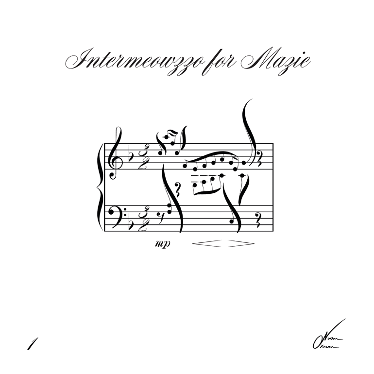 Spartito intitolato “Intermeowzzo for Mazie”, con note musicali disposte a forma di gatto.