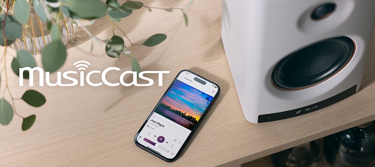 Smartphone controlling the NX‑70A with the Yamaha MusicCast Controller app