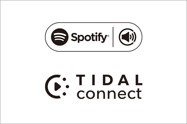 Compatibility icons showing support for Spotify Connect and TIDAL Connect