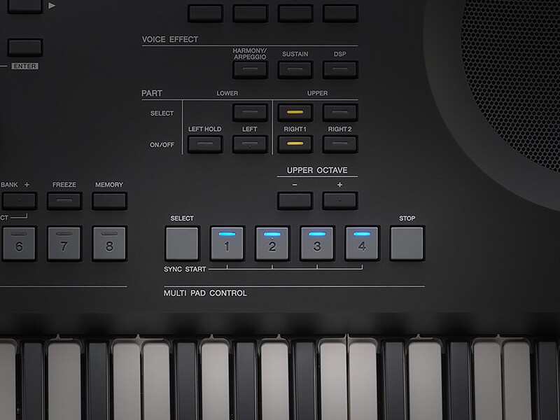 Primo piano dei Multi Pad della PSR-SX620 utilizzati per attivare frasi, pattern e loop.