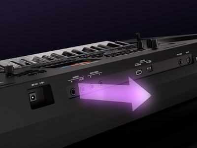 Primo piano delle uscite LINE OUT della PSR-SX620 per un segnale audio di alta qualità.