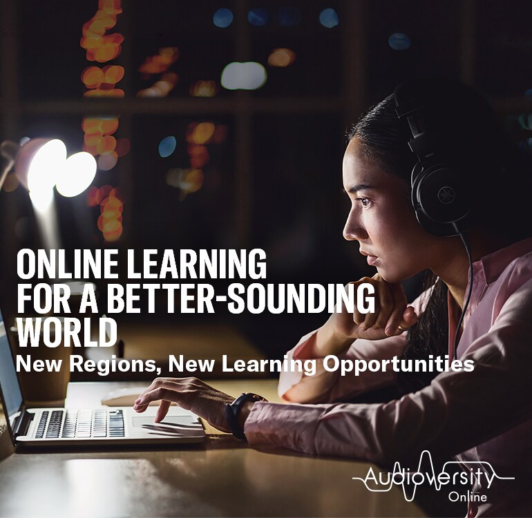 Immagine principale per Audioversity Online: una donna concentrata su una sessione di formazione online.
